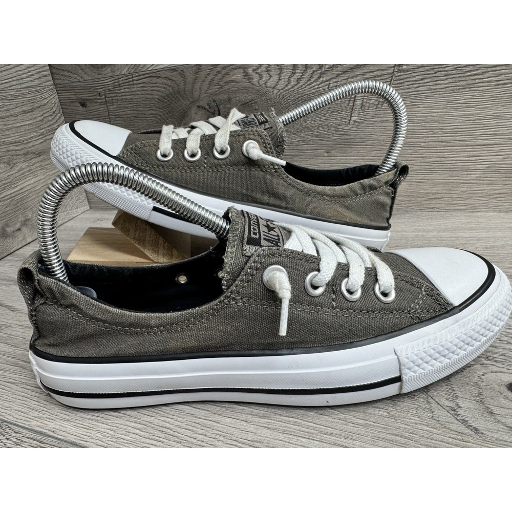 Converse All Star Shoreline Women Sz 7 Gray Canvas Slip On Shoes Sneaker 543202F